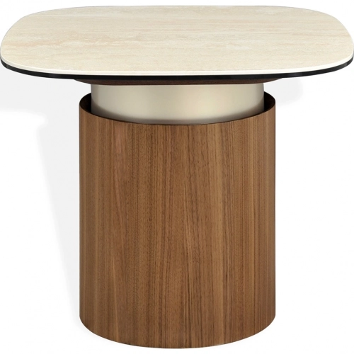 Balsato End Table in Travertine Look Ceramic & Wood Grain Finish
